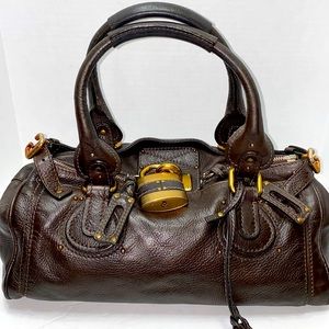 Chloe Handbag Padlock Paddington Leather Key Pocket Zip Brown Women made italy